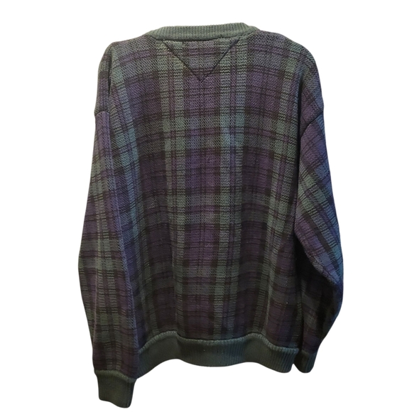 Vintage Tommy Hilfiger Crew Neck Blue & Green Plaid Mens Sweater Size Large - Picture 2 of 5